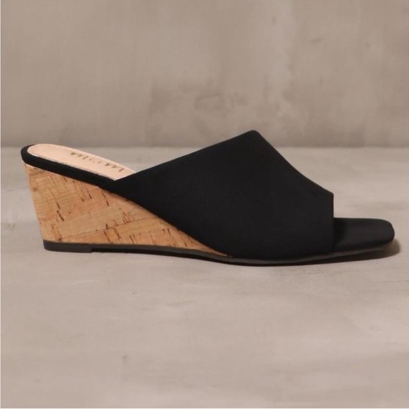 Mi.im Naomi Suede Cork Wedge Slip On Sandals in Black - Picture 1 of 7